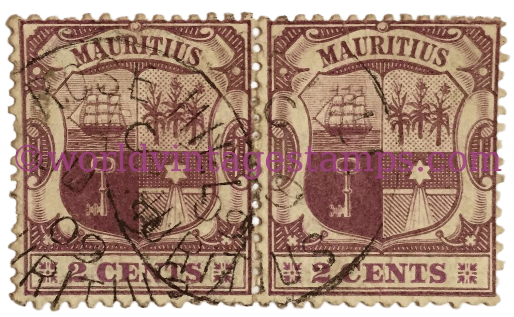 purple Coat of Arms Mauritius 1 cent postage stamp