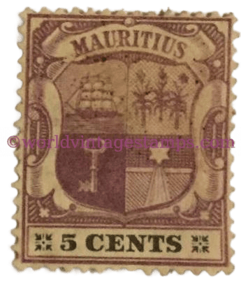 5 cent Coat of Arms Mauritius postage stamp - purple