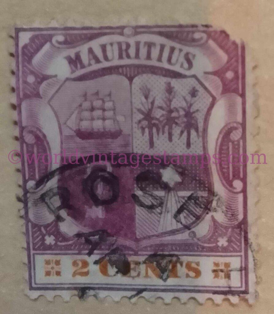 Coat of Arms 1895 Purple 2 Mauritian Cents