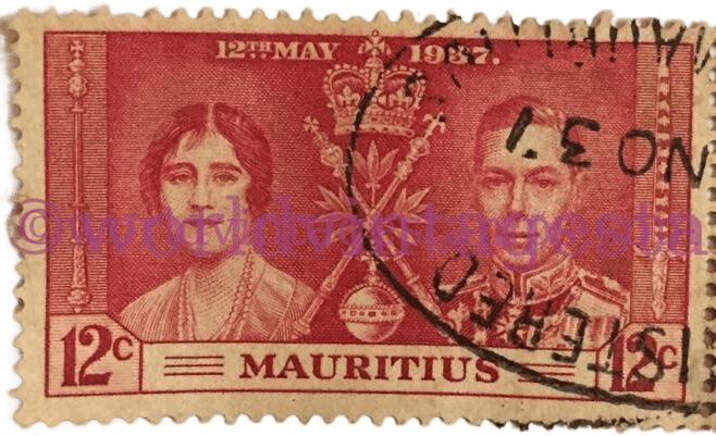 Mauritius 1937 King George VI and Queen Elizabeth Coronation Commemorative Postage Stamps 12 Mauritian Cents