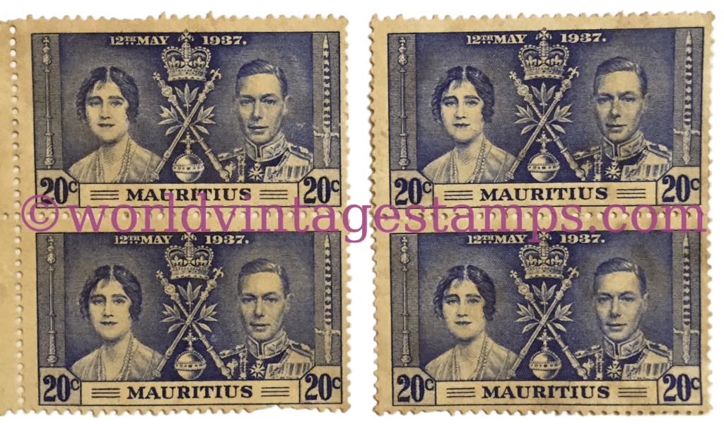 Mauritius 1937 King George VI and Queen Elizabeth Coronation Commemorative Postage Stamps 20 Mauritian Cents