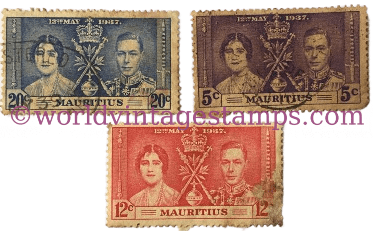 Mauritius 1937 King George VI and Queen Elizabeth Coronation Commemorative Postage Stamps
