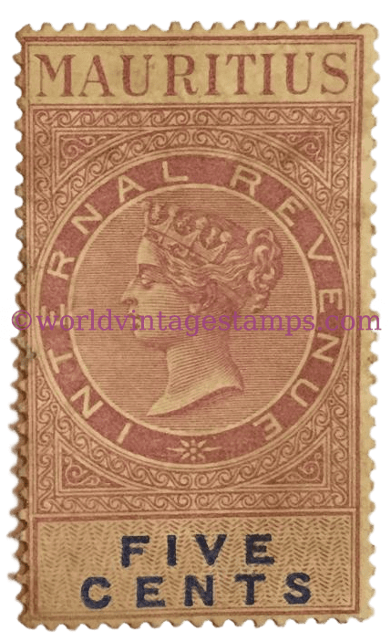 Quenn Victoria 1819-1901 Revenue Mauritius postage stamp - 5 cent