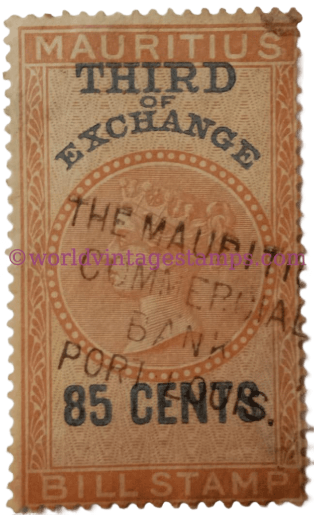 Quenn Victoria 1819-1901 Third of Exchange 85 Mauritian Cents
