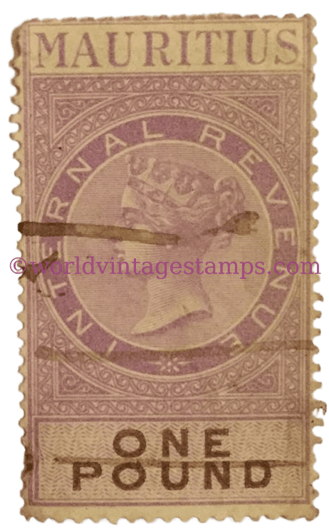 Quenn Victoria 1819-1901 Revenue Mauritius postage stamp - 1 British Pound Sterling
