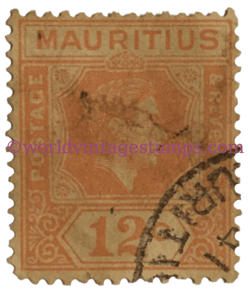 King George VI, Looking to the right. Mauritius Postage Stamp, 12 Cents