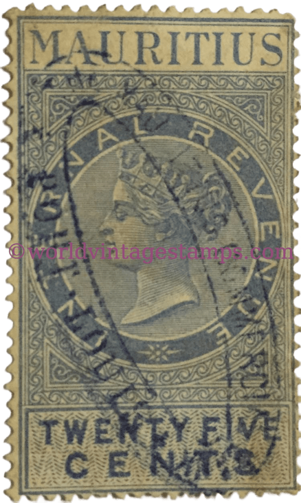 Quenn Victoria 1819-1901 Revenue Mauritius postage stamp - 25 Mauritian cent