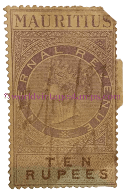 Queen Victoria 1819-1901 - Revenue Stamps - 10Rs - Mauritian Rupee