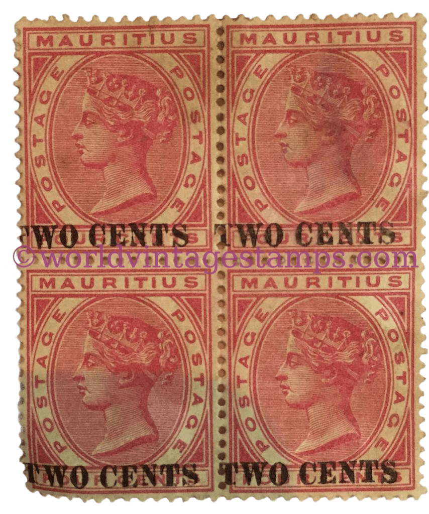 Queen Victoria 1819-1901- Queen Victoria issues 1891-94 - 2c - Mauritian Cent - 2 cent over 4