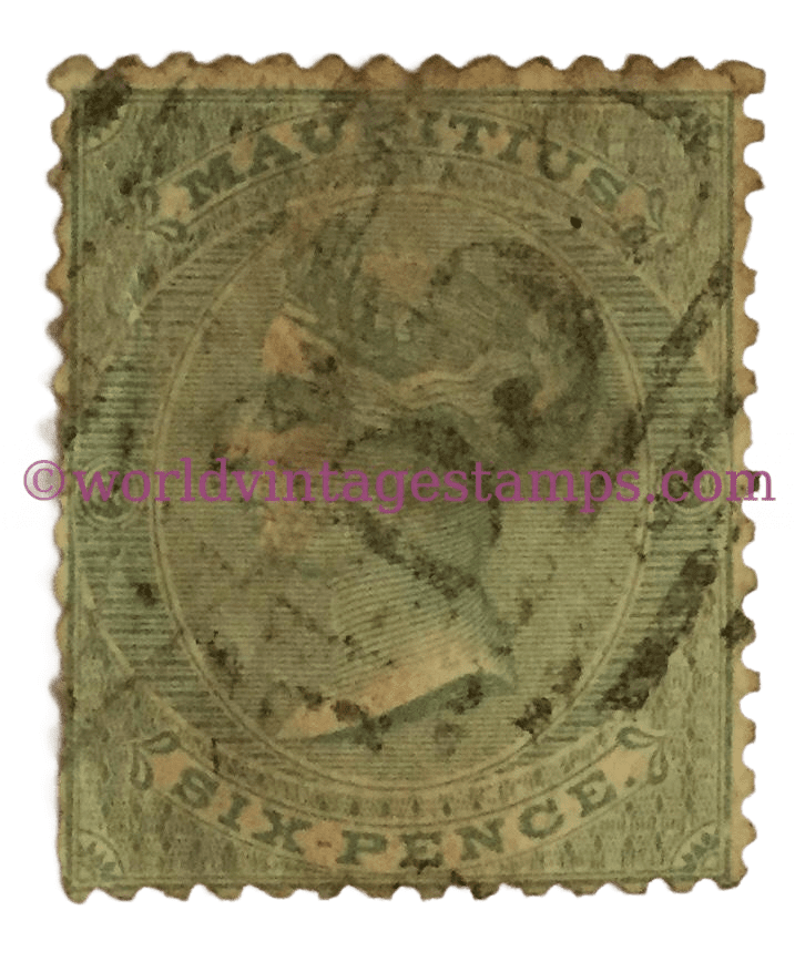 Queen Victoria issues 1860-1863 - Mauritius Postage Stamp - 6d British Penny (old) - Issued on 1863