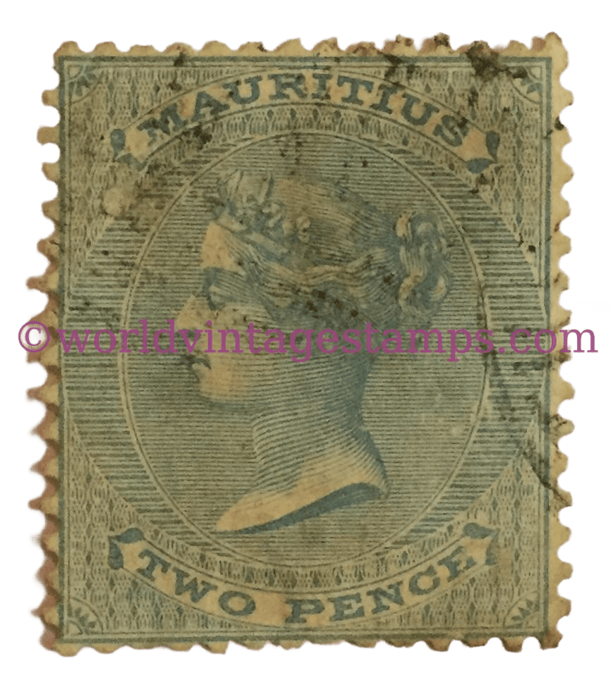 Queen Victoria issues 1860-1863 - Mauritius Postage Stamp - 2d British Penny (old)