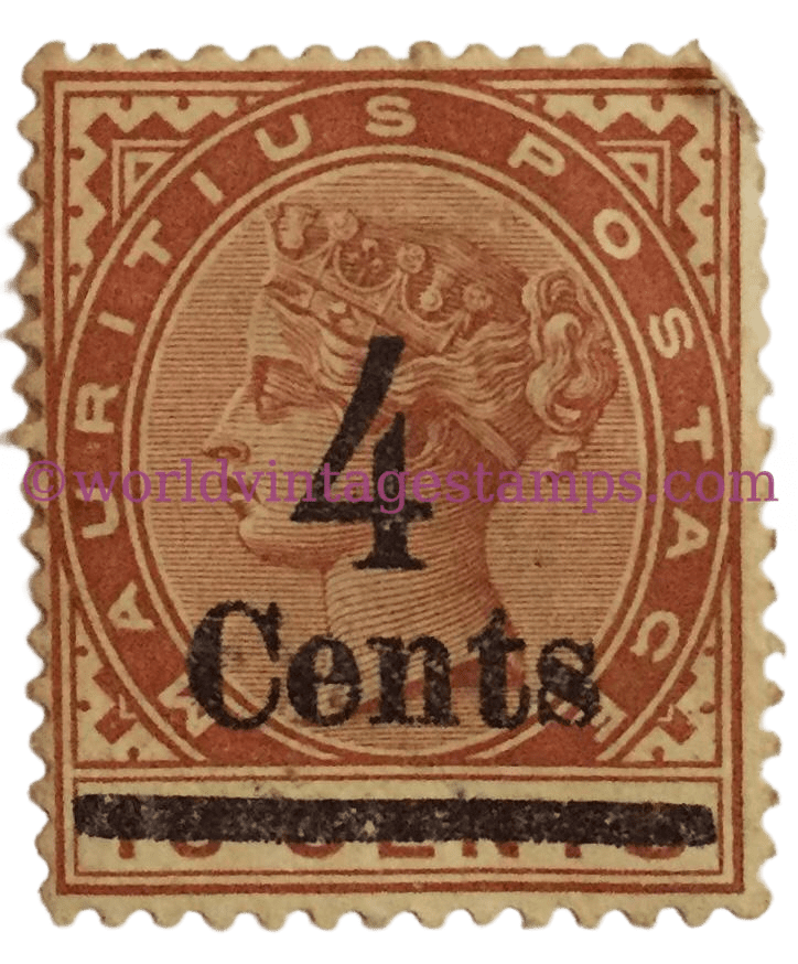 Queen Victoria issues 1900-02. 4c - Mauritian cent. 4 cents on 16 cents.