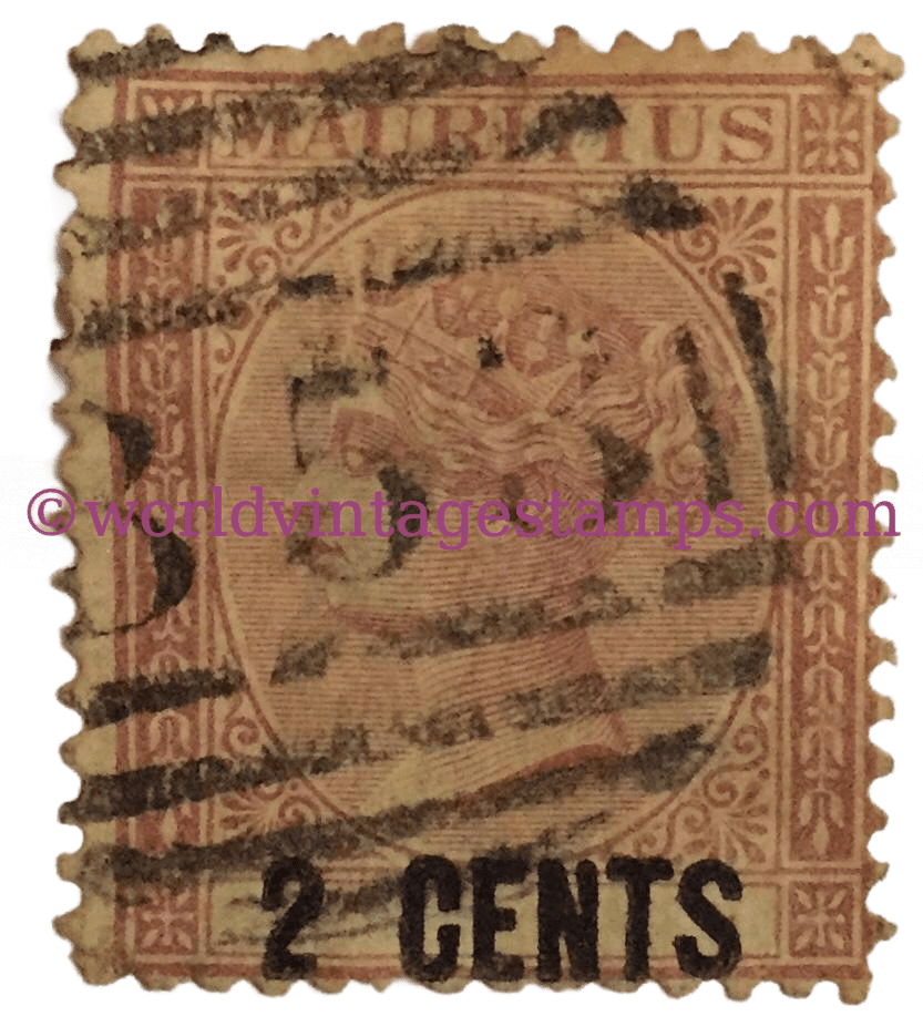 Queen Victoria Surcharged - Queen Victoria, surcharged 1878 - 2c - Mauritian cent - Mauritius postage stamps