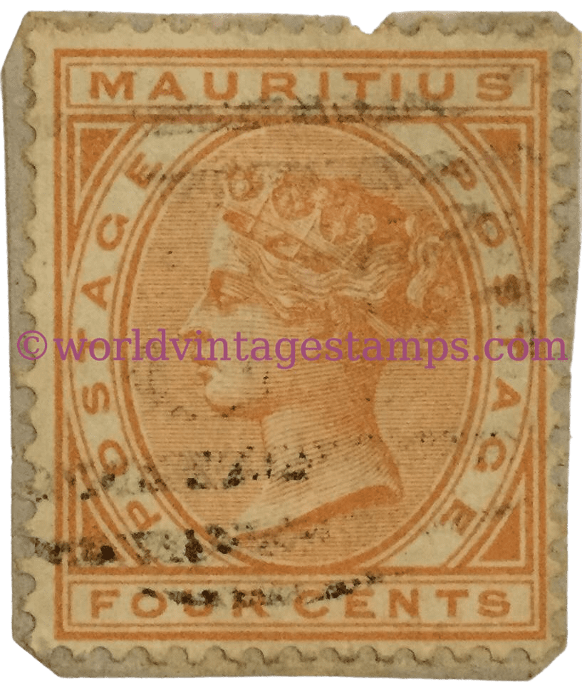 Queen Victoria Mauritius Postage Stamp - 4c - Mauritian cent. Issued on 1882