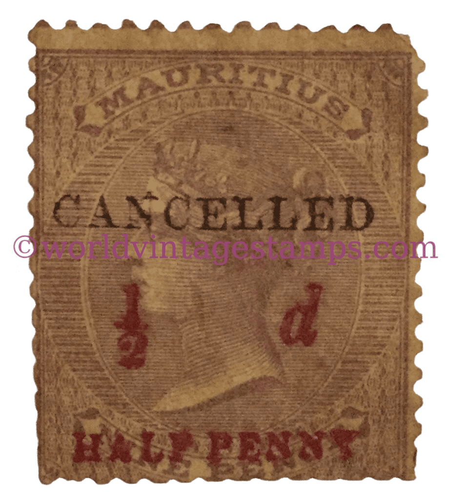 Queen Victoria Mauritius Postage Stamp - 1/2d Half British Penny (old)