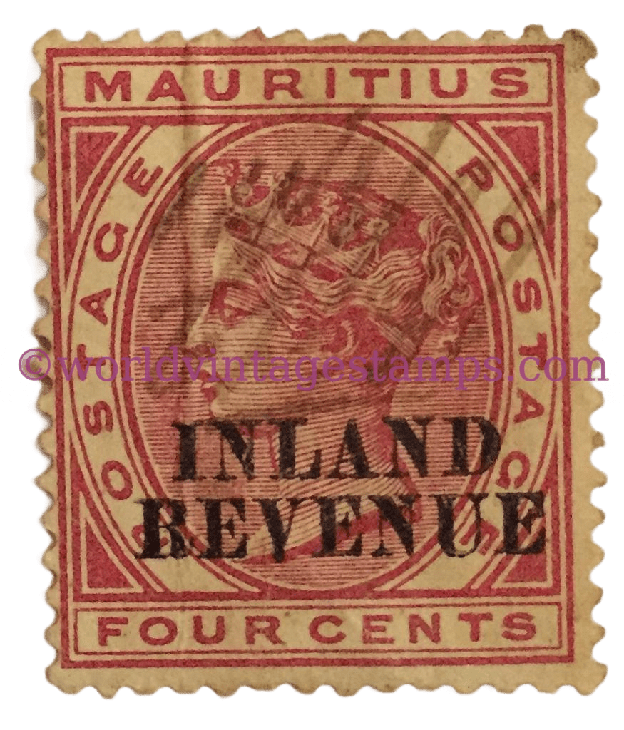 Queen Victoria 1819-1901 - Inland Revenue - Postal Fiscal - 4c - Mauritian cent - two line Horizontal Black Overprint