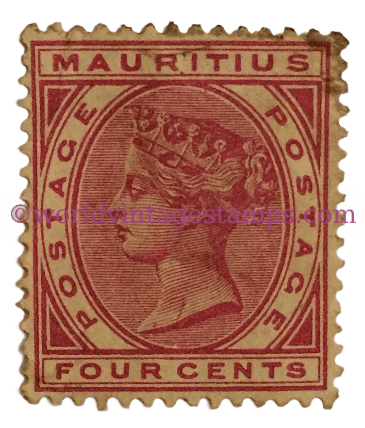 Queen Victoria Mauritius Postage Stamp - 4c - Mauritian cent. Issued on 1885