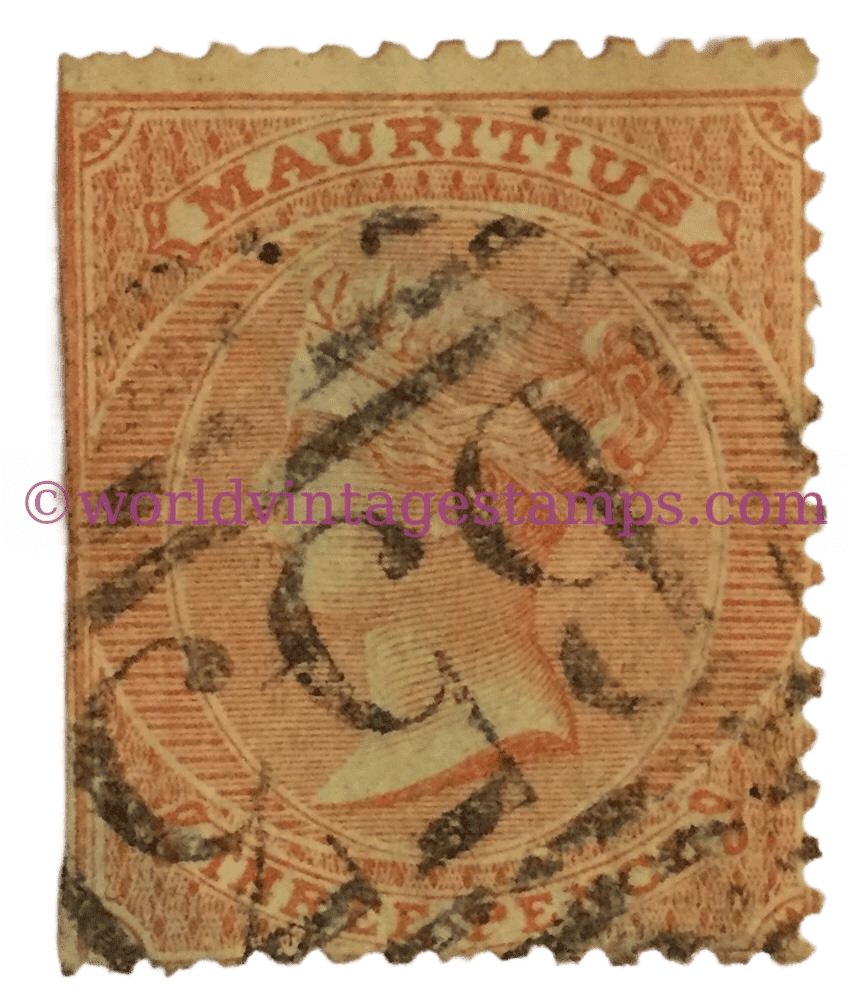 Queen Victoria issues 1860-1863 - Mauritius Postage Stamp - 3d British Penny (old) - Issued on 1863
