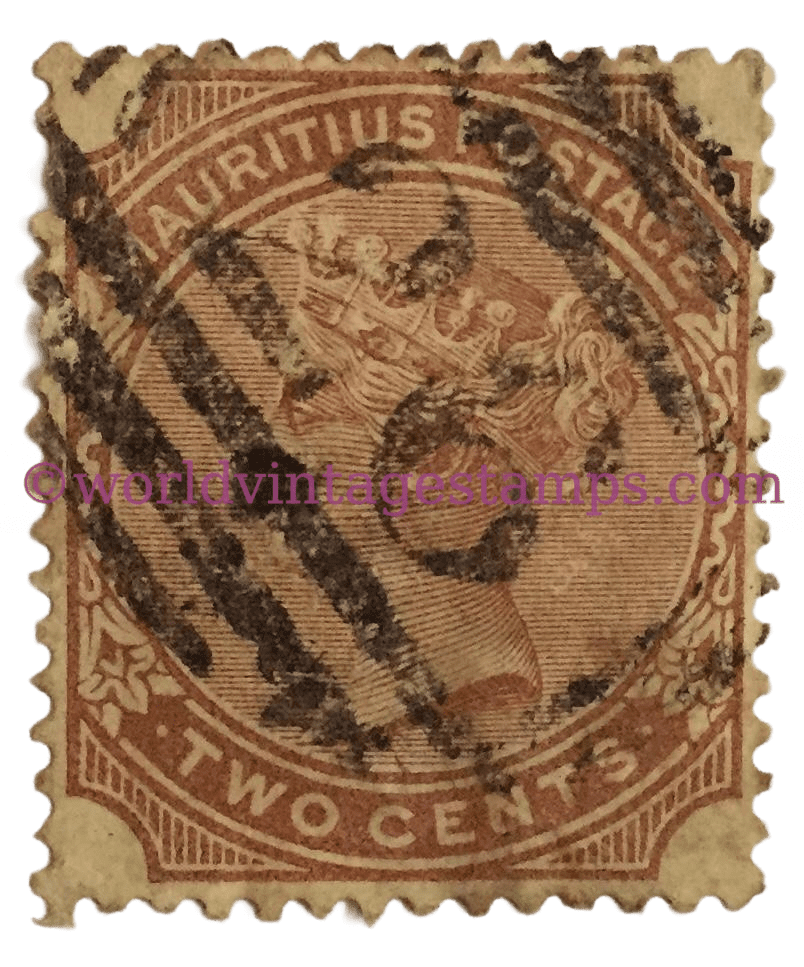 Queen Victoria Mauritius Postage Stamp - 2c - Mauritian cent. Issued on 1882