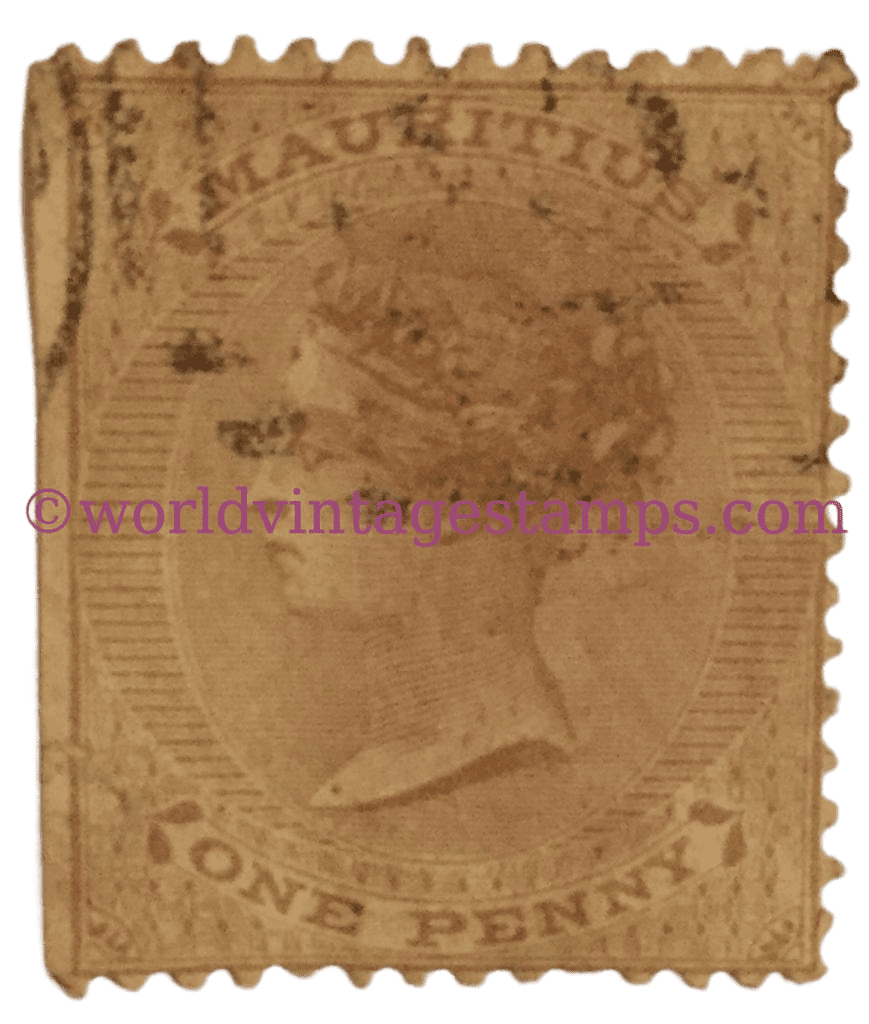 Queen Victoria issues 1860-1863 - Mauritius Postage Stamp - 1d British Penny (old)