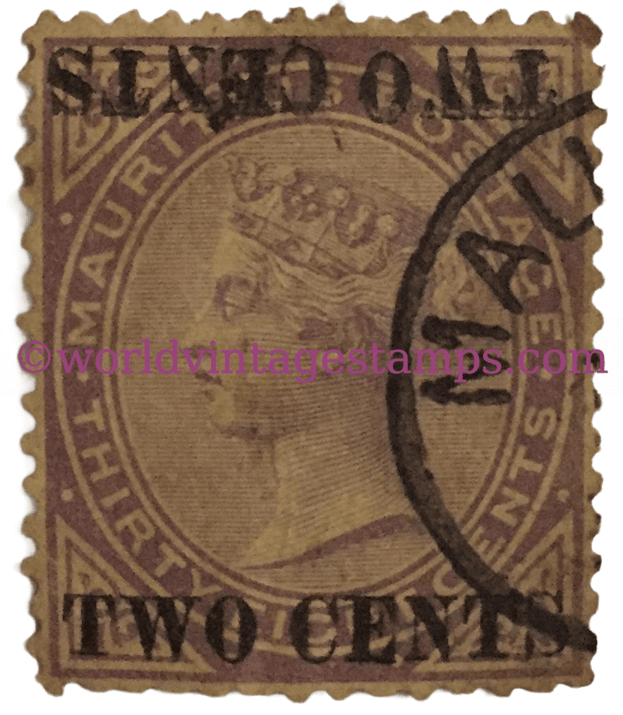 Queen Victoria issues 1891-94. 2c - Mauritian cent. 2 cents on 38 cents