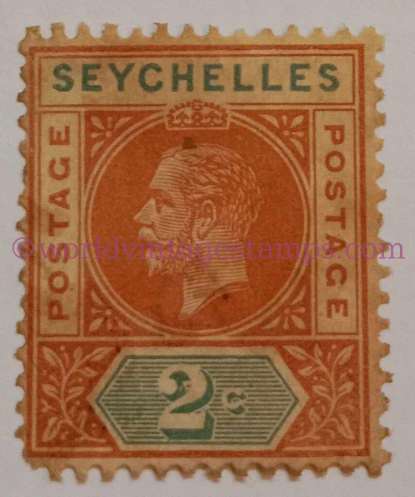 King George V 1912-1916 - Green & Orange - Seychelles - 2 cent