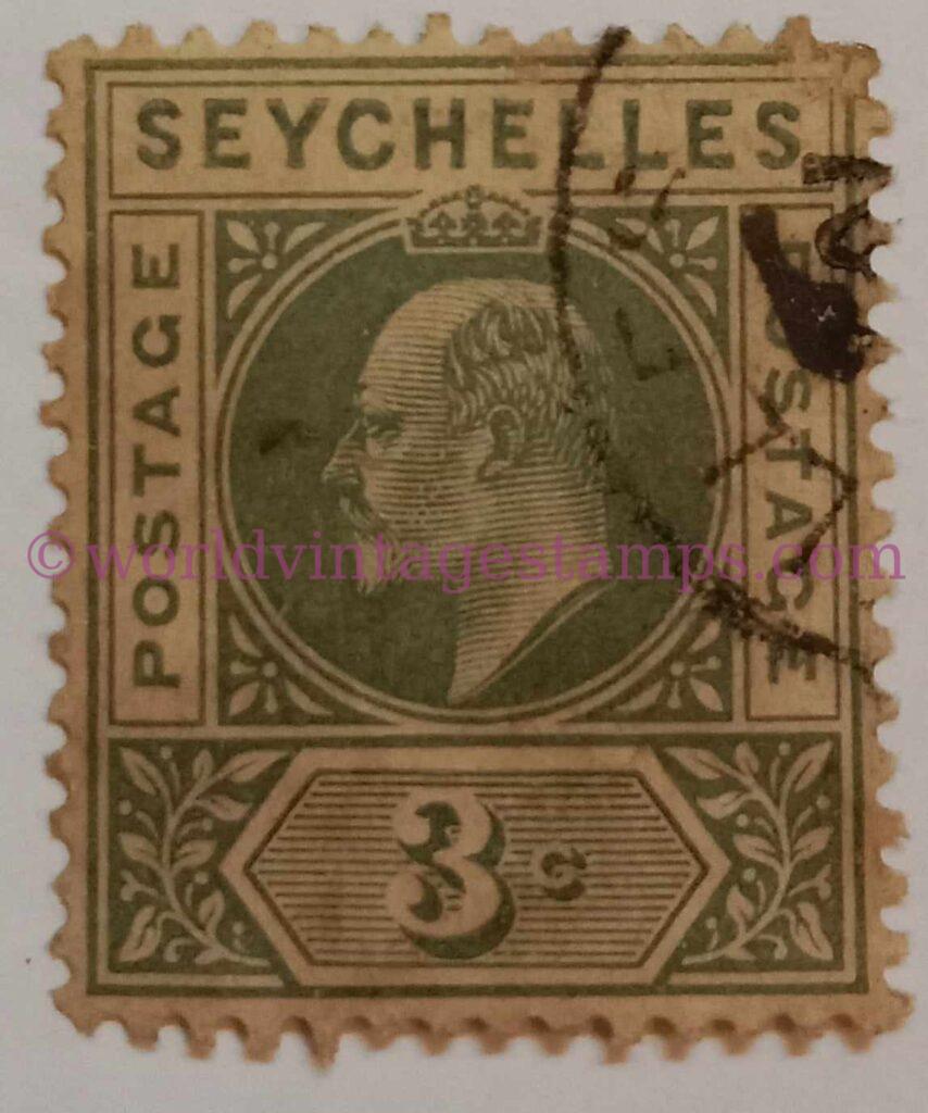 King Edward VII 1903 - Green - 3 Cent Seychelles Postage Stamps