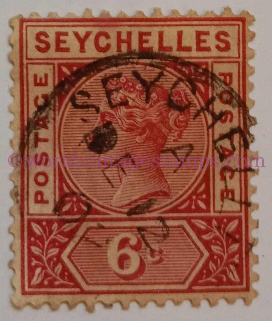 Queen Victoria Seychelles Postage Stamps - 6 cent - Carmine Rose Colour Stamp