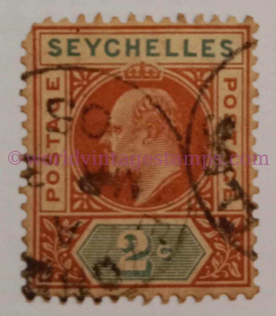 King Edward VII 1903 - Chestnut & Green - 2 Cent Seychelles Postage Stamps