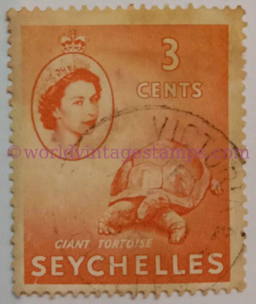Queen Elizabeth II - Seychelles Postage Stamp - 3 cent - Orange Stamp
