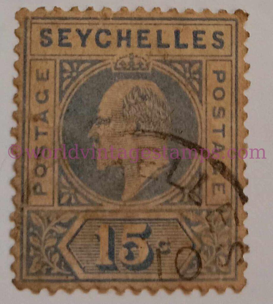 King Edward VII 1903 - Ultramarine - Blue - 15 Cent Seychelles Postage Stamps