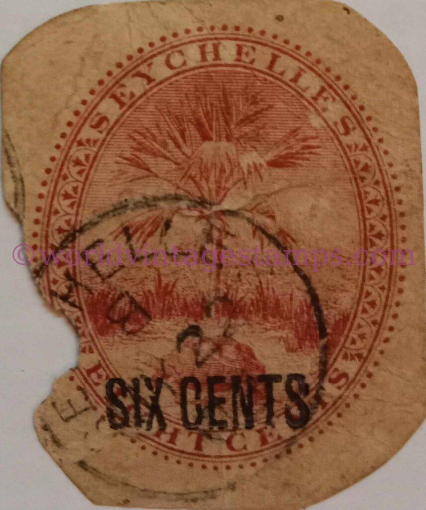 Seychelles Vintage Postcard - Carmine - Tortoise and Palm Tree - Six Cent