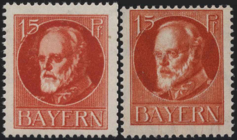 War mail forgery Ludwig III. (left). On the right the original.