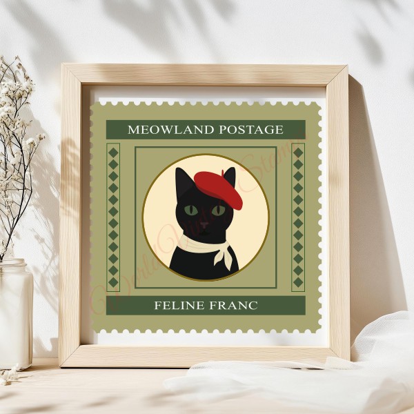 Vintage French Black Cat Art Print — Digital Download Printable Wall Art